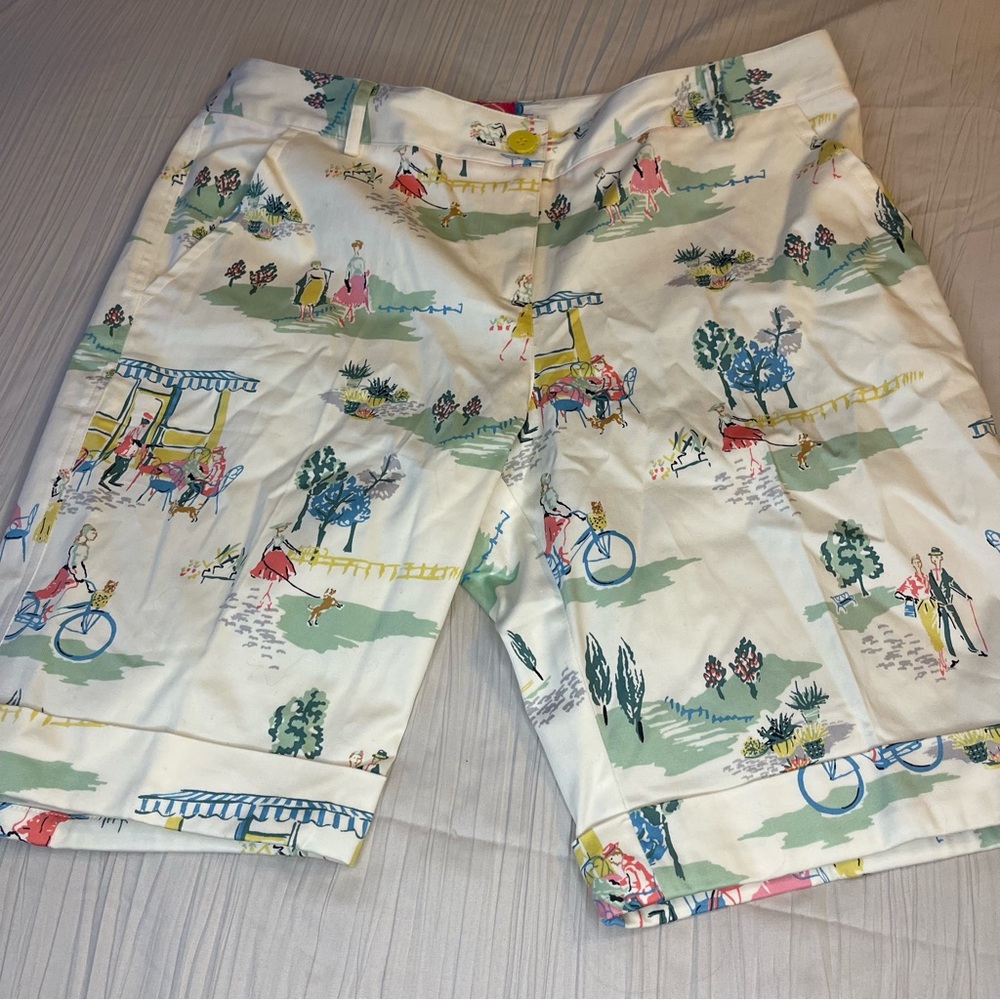 Joules cafe print white multicolor Bermuda 10 inch shorts size 8